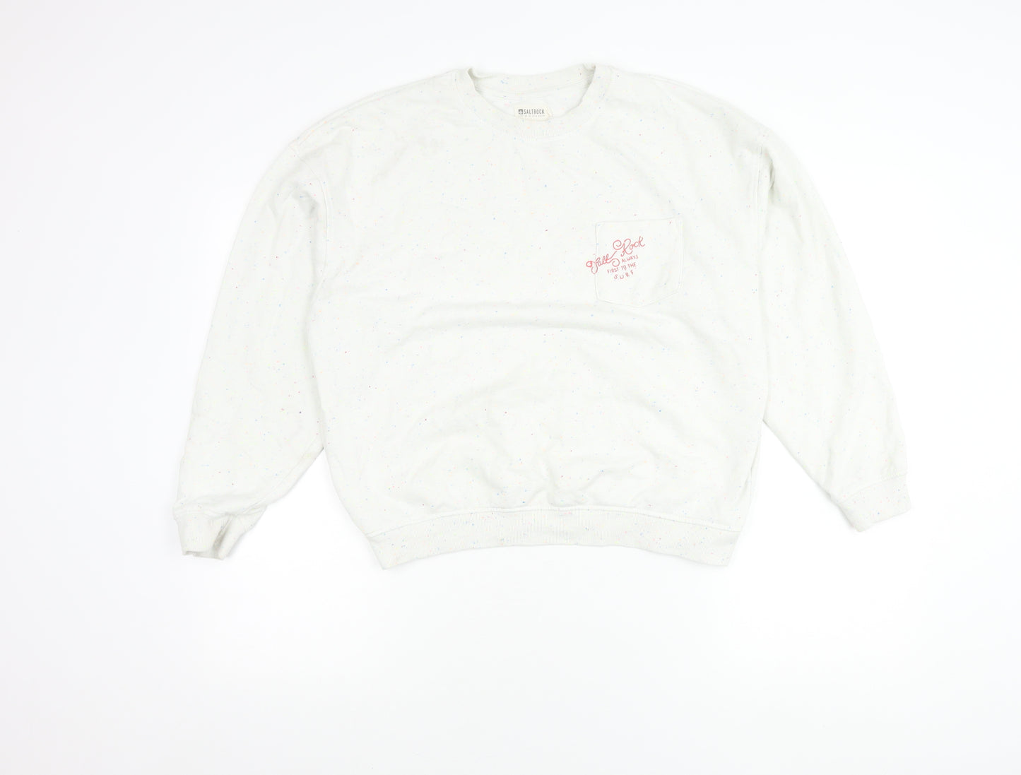 Saltrock Womens White Speckled Cotton Blend Pullover Sweatshirt S