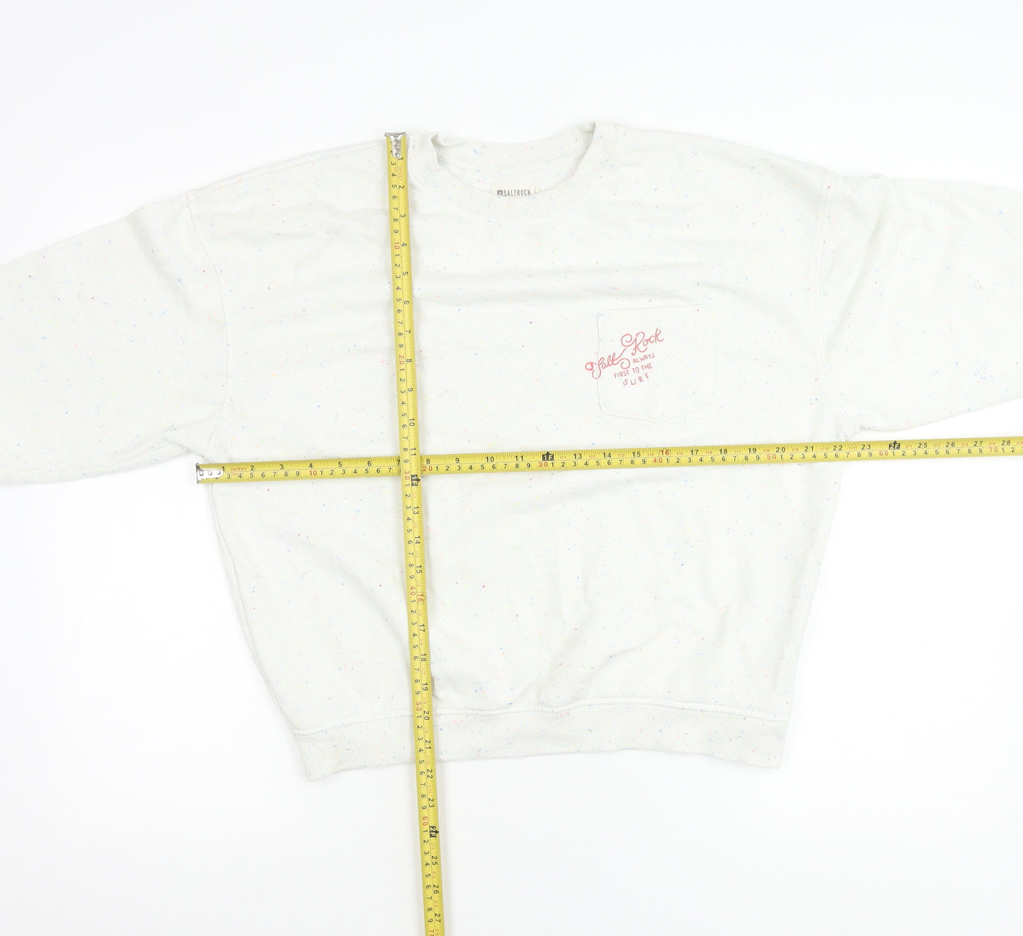 Saltrock Womens White Speckled Cotton Blend Pullover Sweatshirt S