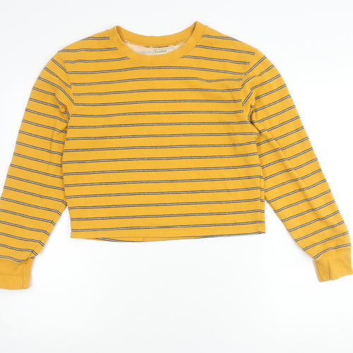 Pull&Bear Womens Yellow Striped Cotton Pullover Jumper Size 8