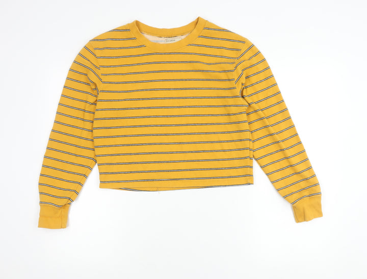 Pull&Bear Womens Yellow Striped Cotton Pullover Jumper Size 8