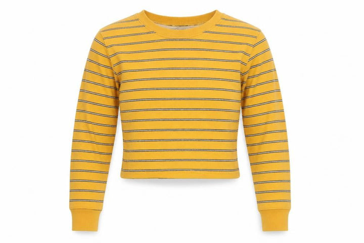 Pull&Bear Womens Yellow Striped Cotton Pullover Jumper Size 8