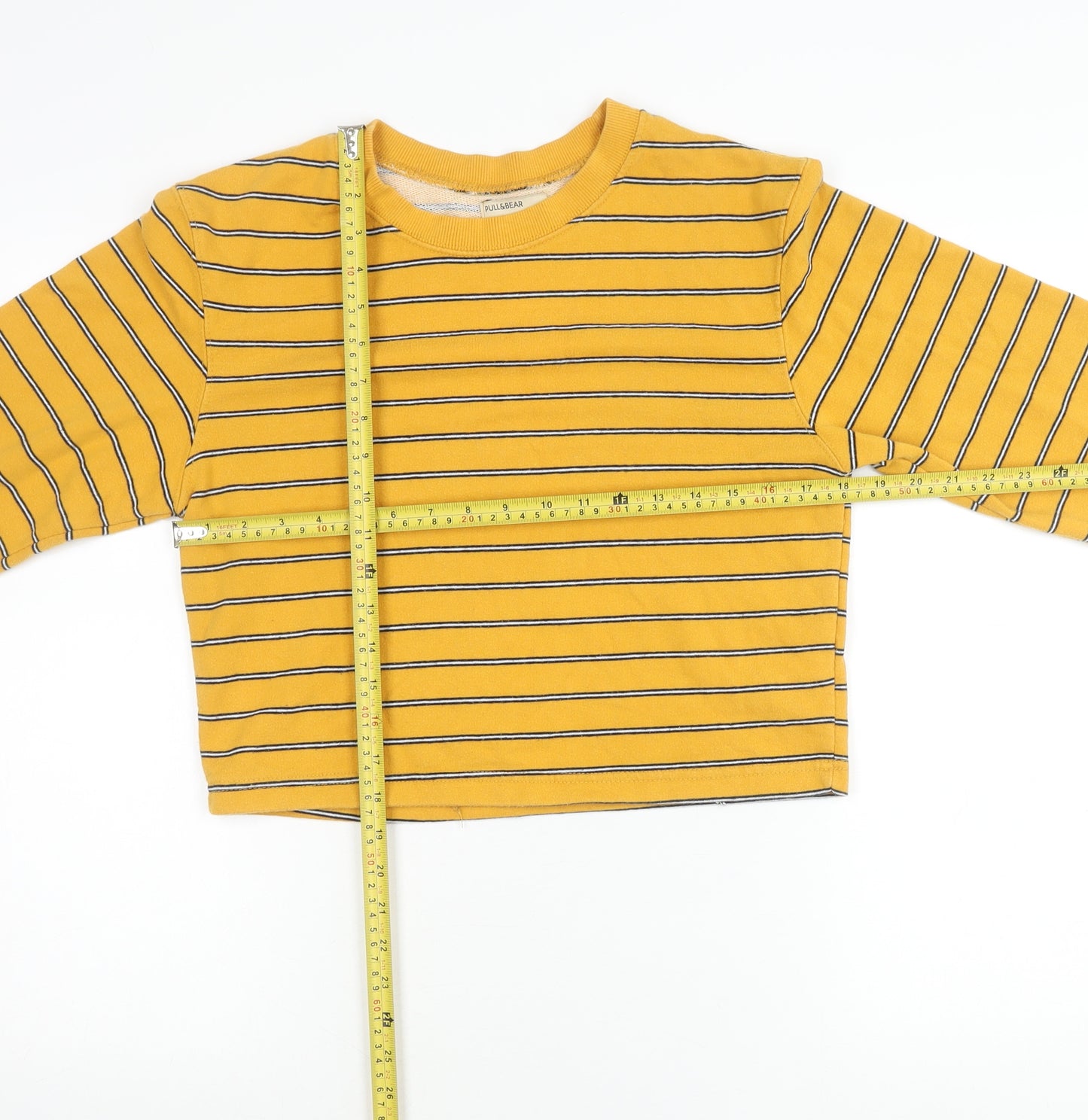 Pull&Bear Womens Yellow Striped Cotton Pullover Jumper Size 8