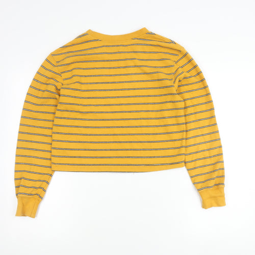 Pull&Bear Womens Yellow Striped Cotton Pullover Jumper Size 8
