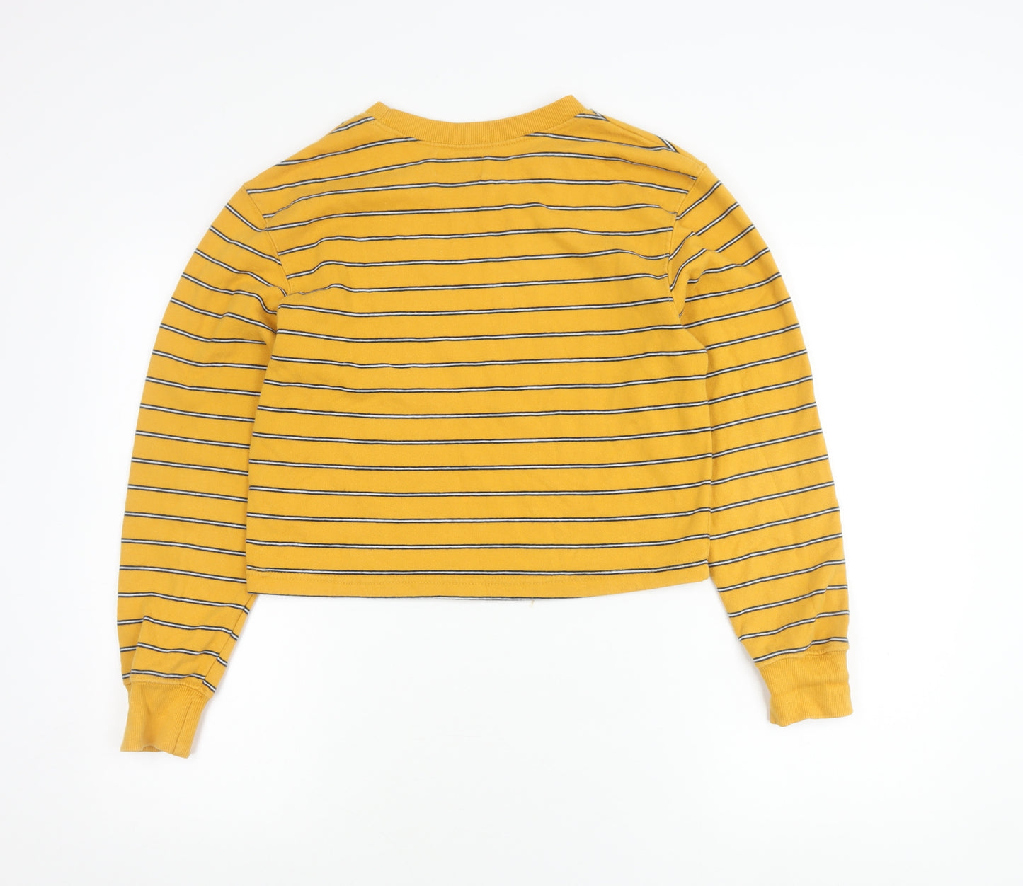 Pull&Bear Womens Yellow Striped Cotton Pullover Jumper Size 8