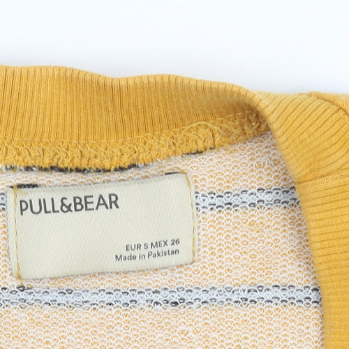 Pull&Bear Womens Yellow Striped Cotton Pullover Jumper Size 8