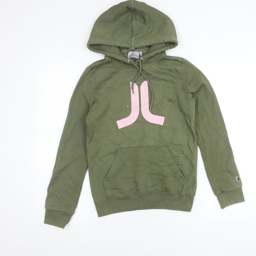 WESC Womens Green XS Pullover Hoodie Logo Print Cotton Blend