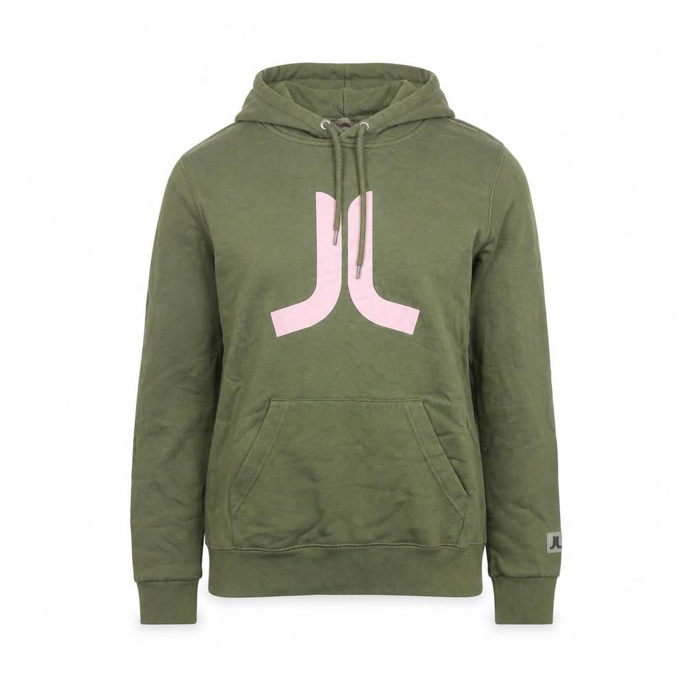 Front view of WESC women’s green xs pullover hoodie logo print cotton blend