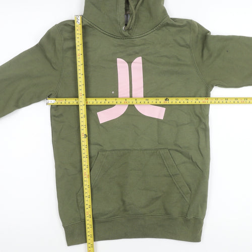 WESC Womens Green XS Pullover Hoodie Logo Print Cotton Blend