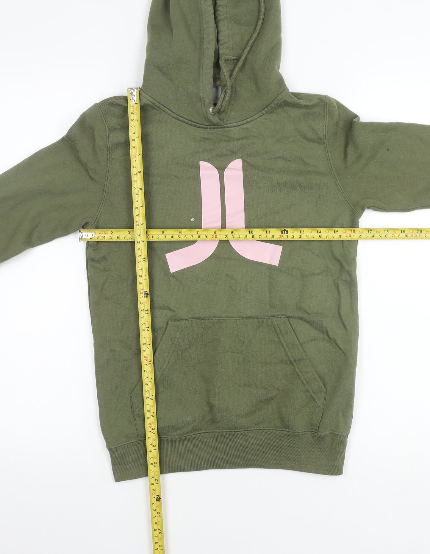 WESC Womens Green XS Pullover Hoodie Logo Print Cotton Blend
