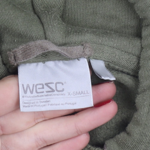 WESC Womens Green XS Pullover Hoodie Logo Print Cotton Blend