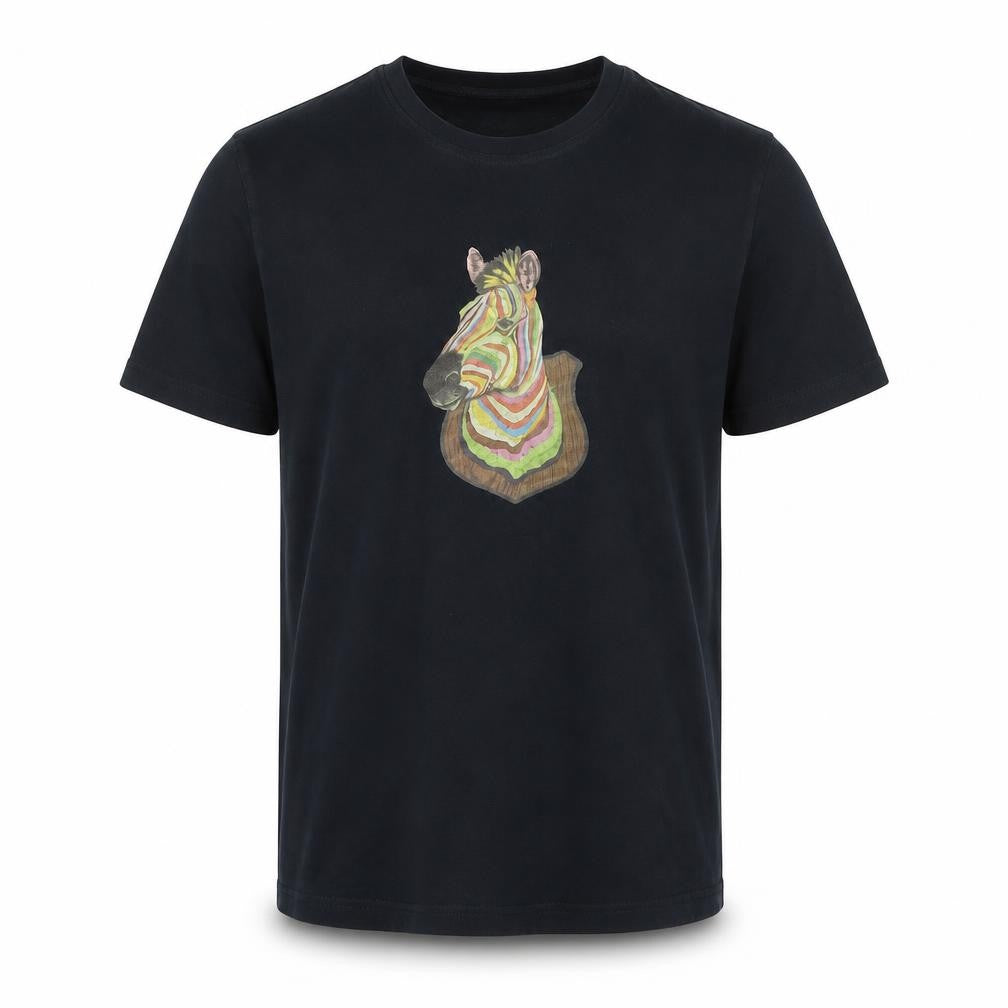 Front view of Paul Smith Men’s Black Zebra Graphic Cotton T-Shirt, size S
