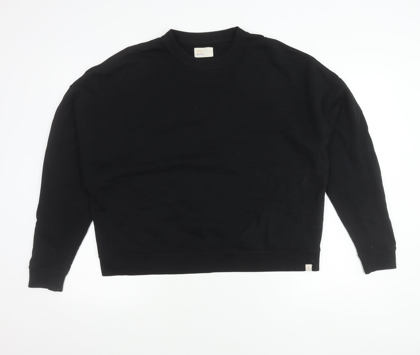 TKEES Womens Black Cotton Pullover Sweatshirt Size S Relaxed Fit