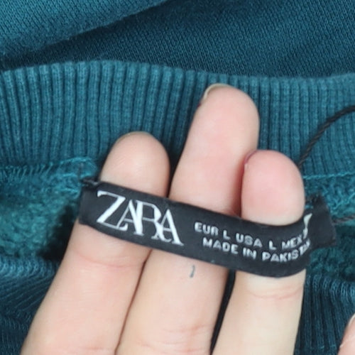 Zara Womens Green L Pullover Sweatshirt Crew Neck Long Sleeve