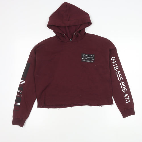 New Look Girls Red Pullover Hoodie 14-15 Yrs Brooklyn Graphic Print