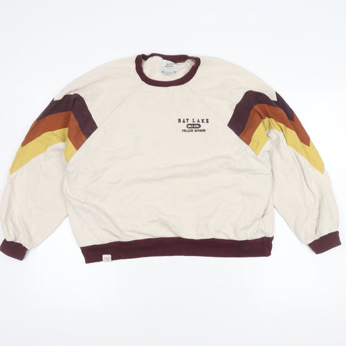 Pull&Bear Womens Beige XS Colourblock Crew Neck Pullover Sweatshirt