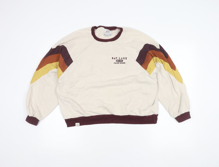 Pull&Bear Womens Beige XS Colourblock Crew Neck Pullover Sweatshirt