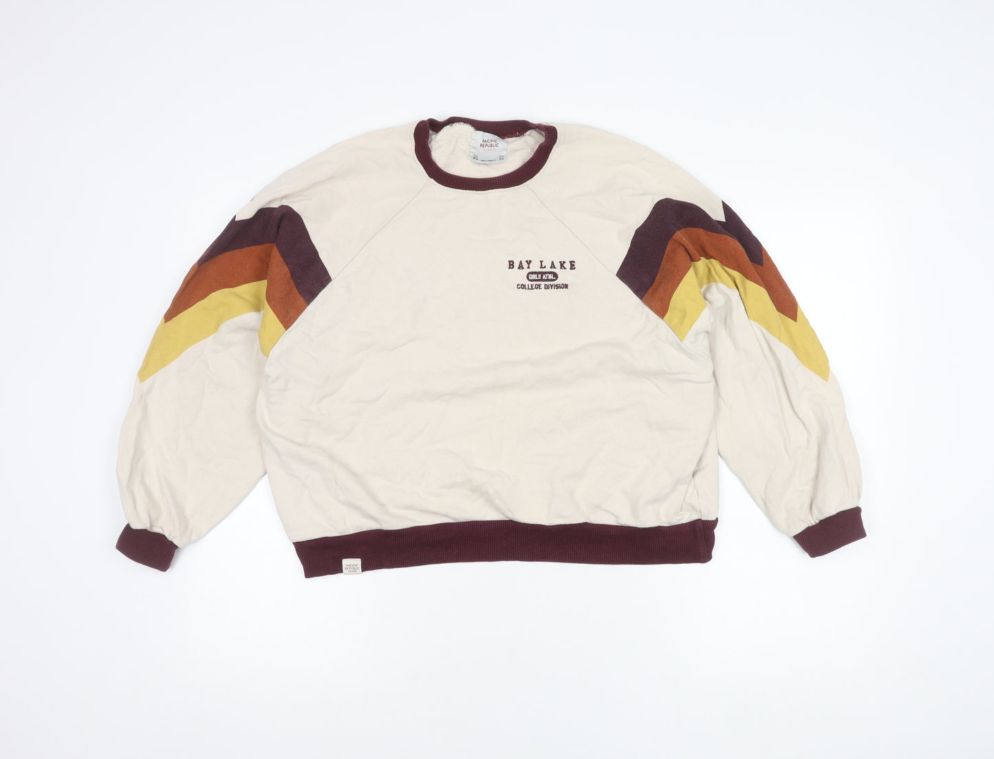 Pull&Bear Womens Beige XS Colourblock Crew Neck Pullover Sweatshirt