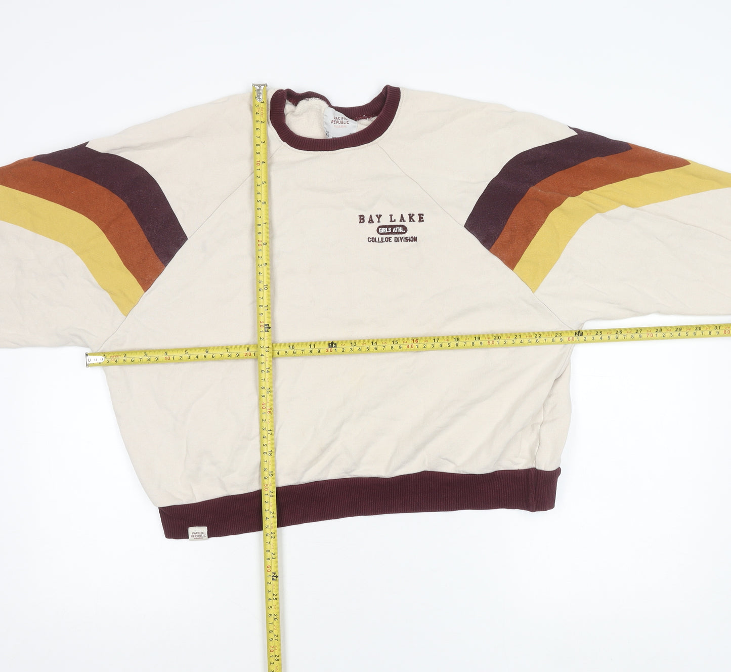 Pull&Bear Womens Beige XS Colourblock Crew Neck Pullover Sweatshirt