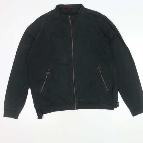 Debenhams Mens Black Cotton Biker Jacket L 44in Stand Collar
