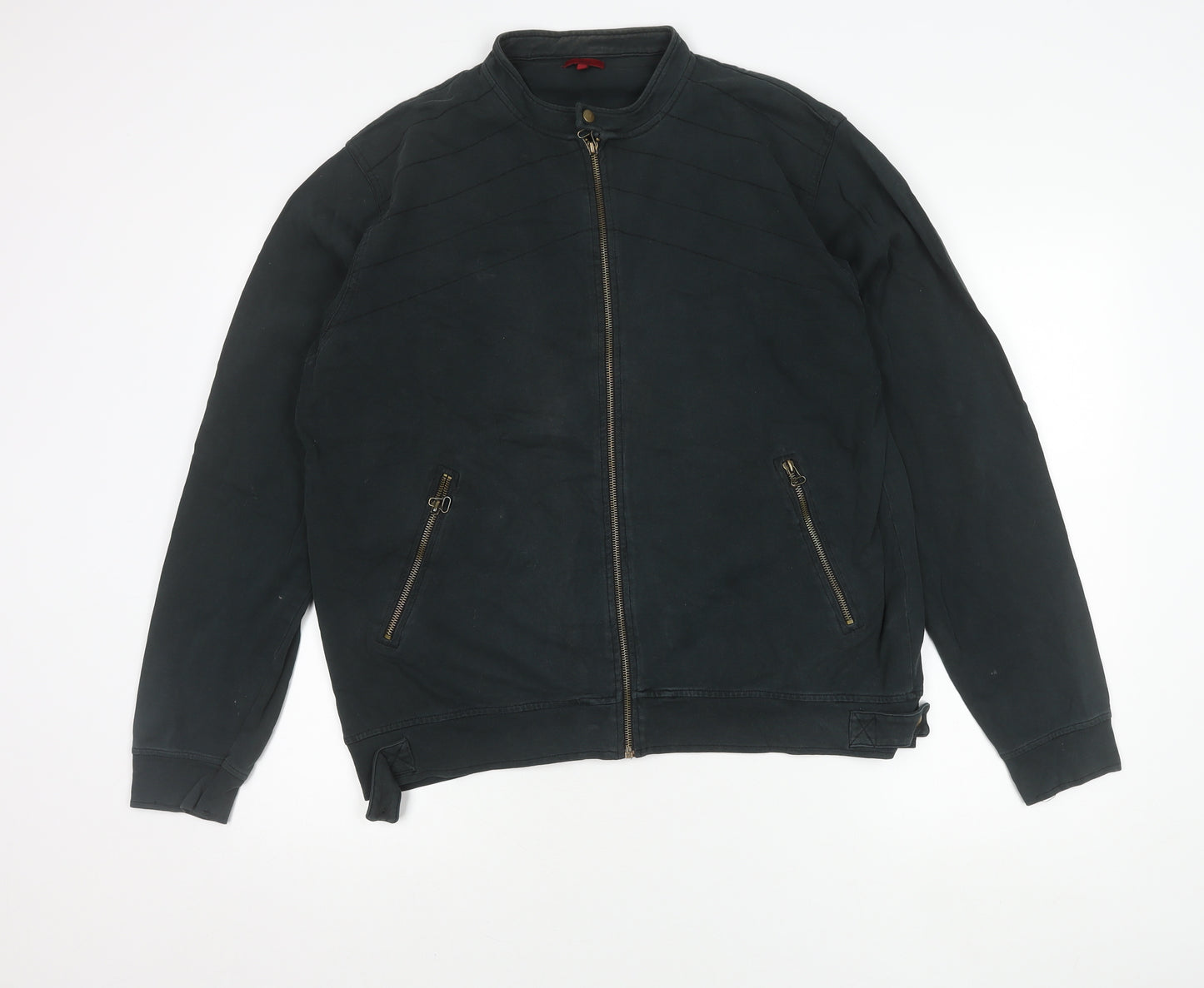 Debenhams Mens Black Cotton Biker Jacket L 44in Stand Collar