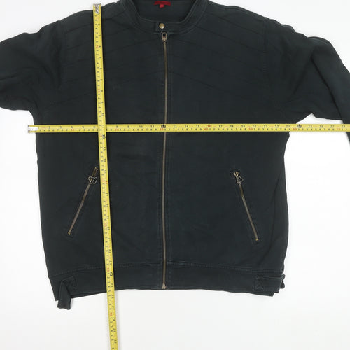 Debenhams Mens Black Cotton Biker Jacket L 44in Stand Collar