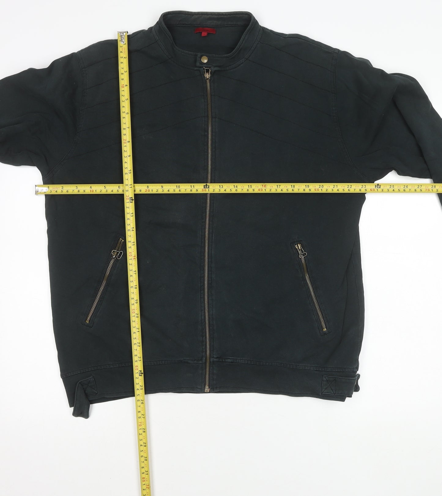 Debenhams Mens Black Cotton Biker Jacket L 44in Stand Collar