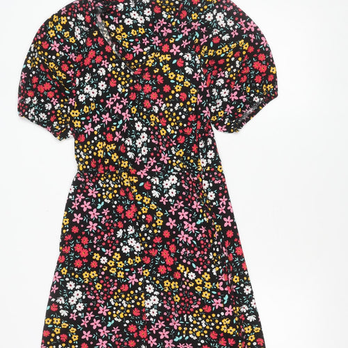 Next Women’s Multicoloured Floral A-Line Dress UK 10 Short Sleeve Knee Length