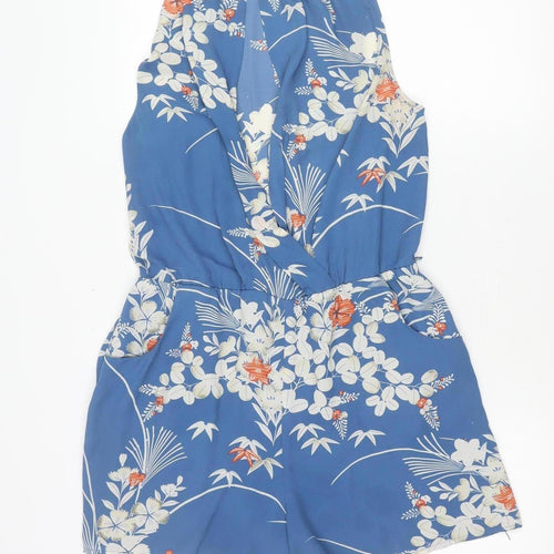 Oasis Womens Blue Floral Sleeveless Halter Neck Playsuit UK 12