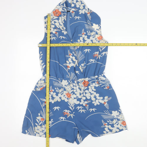 Oasis Womens Blue Floral Sleeveless Halter Neck Playsuit UK 12