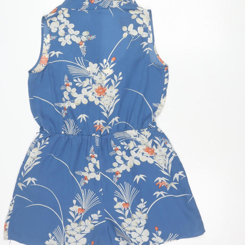 Oasis Womens Blue Floral Sleeveless Halter Neck Playsuit UK 12