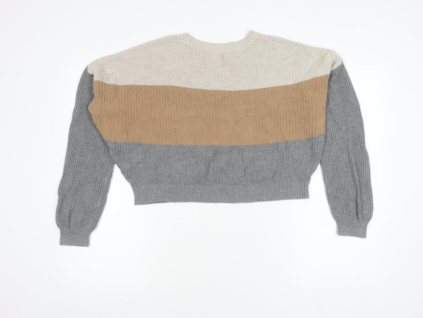 Hollister Womens M Beige Brown Grey Striped Knit Pullover Jumper