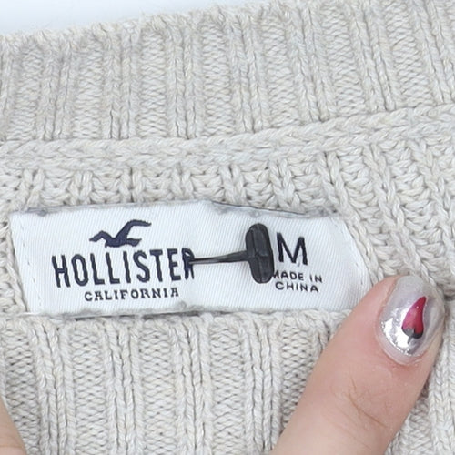 Hollister Womens M Beige Brown Grey Striped Knit Pullover Jumper