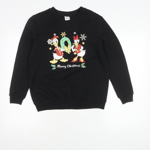 Disney Women Black S Pullover Christmas Sweatshirt Donald Daisy Duck