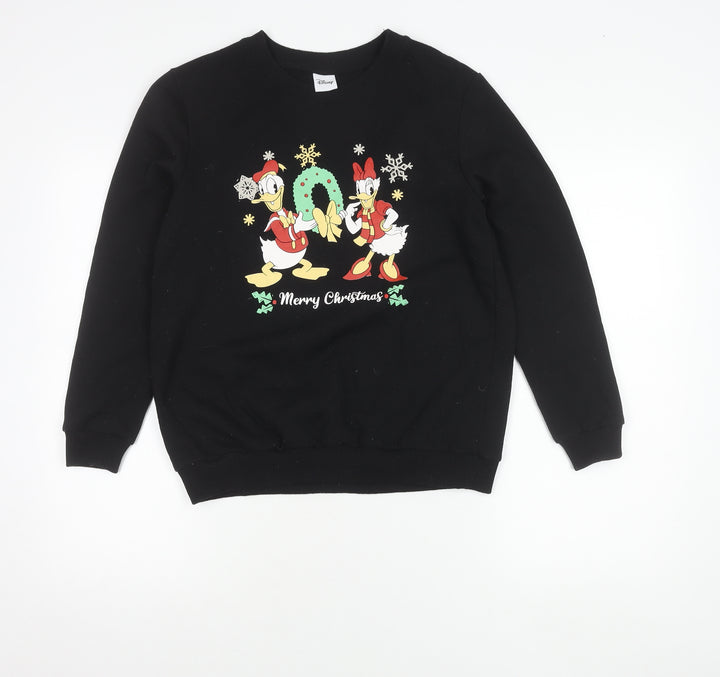 Disney Women Black S Pullover Christmas Sweatshirt Donald Daisy Duck