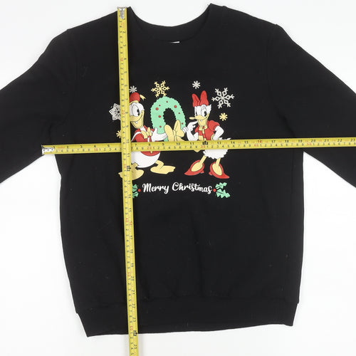Disney Women Black S Pullover Christmas Sweatshirt Donald Daisy Duck