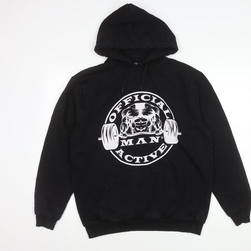 BoohooMAN Men’s Black Pullover Hoodie S Logo Gym Activewear