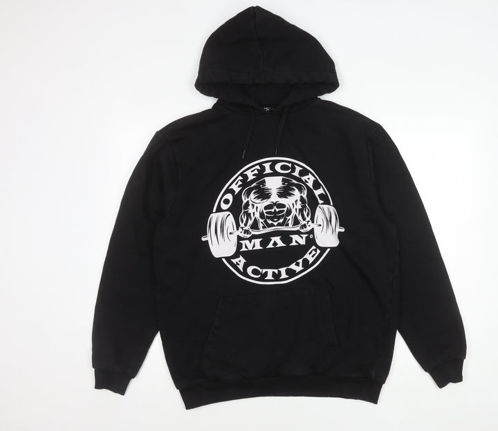 BoohooMAN Men’s Black Pullover Hoodie S Logo Gym Activewear