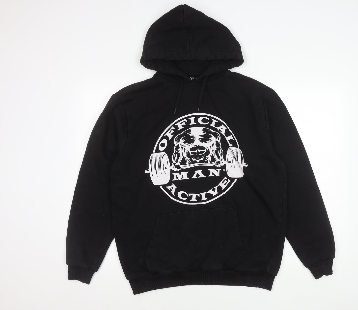 BoohooMAN Men’s Black Pullover Hoodie S Logo Gym Activewear