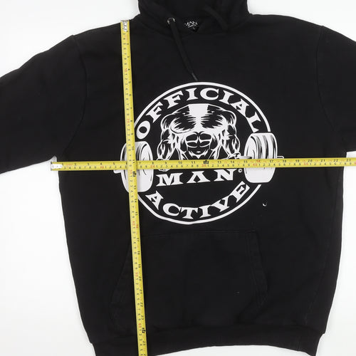 BoohooMAN Men’s Black Pullover Hoodie S Logo Gym Activewear