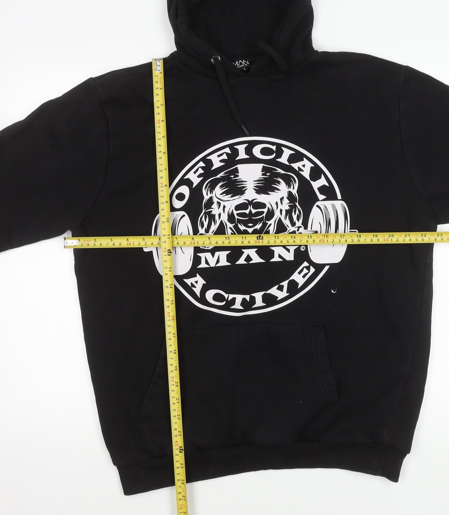 BoohooMAN Men’s Black Pullover Hoodie S Logo Gym Activewear