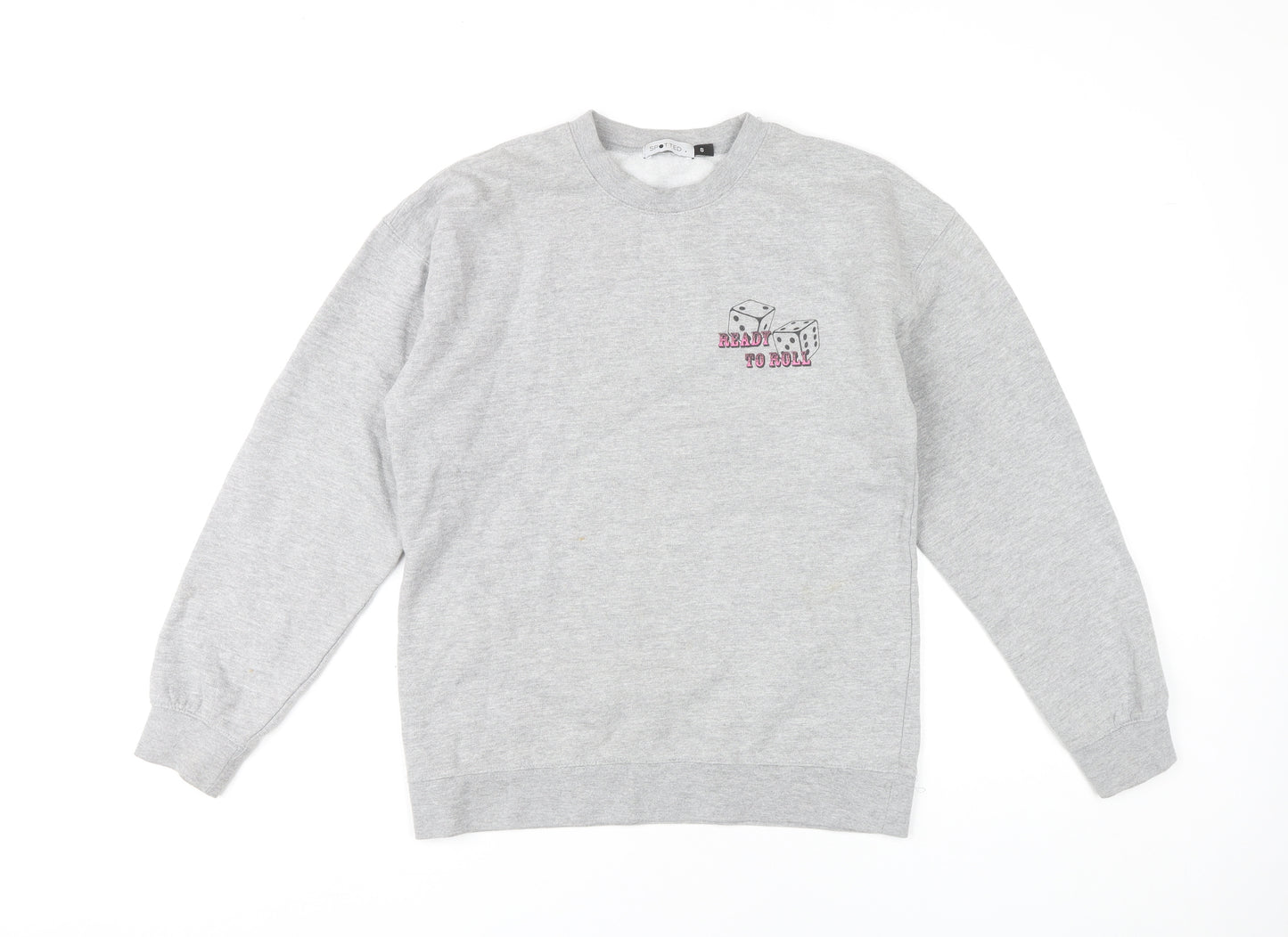 Spotted Womens Grey Small Pullover Sweatshirt Ready to Roll Graphic