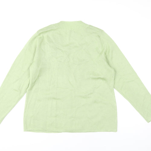 Damart Women's Green Cardigan Size 18 Long Sleeve Floral Embroidered Knit