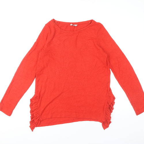 Next Womens Red Round Neck Ruffle Pullover Jumper Size 12