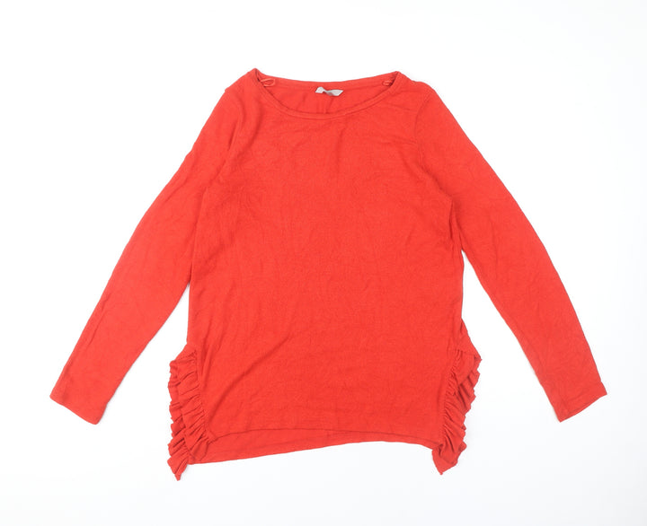 Next Womens Red Round Neck Ruffle Pullover Jumper Size 12
