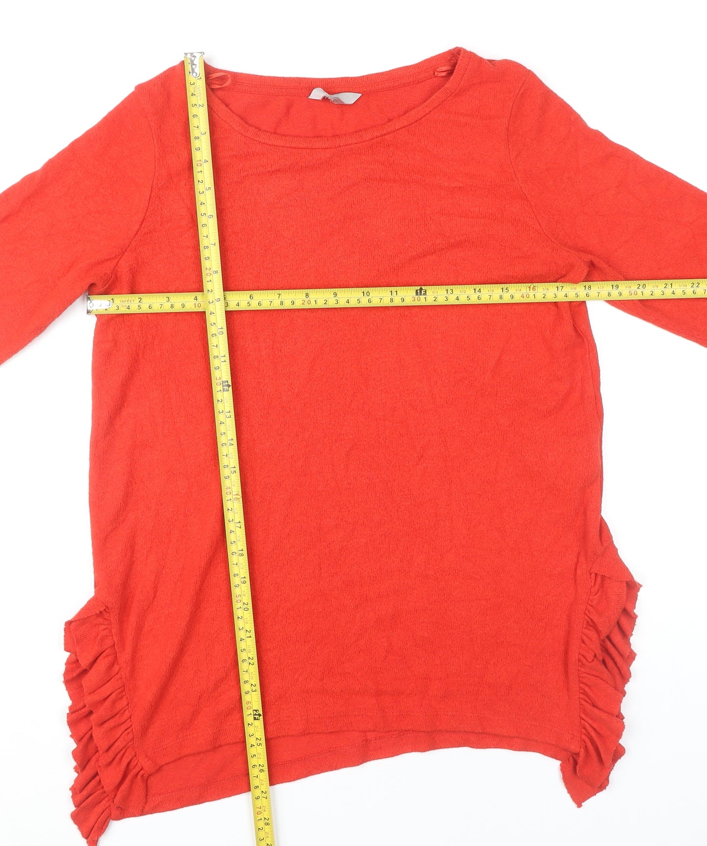 Next Womens Red Round Neck Ruffle Pullover Jumper Size 12