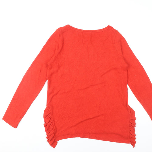 Next Womens Red Round Neck Ruffle Pullover Jumper Size 12