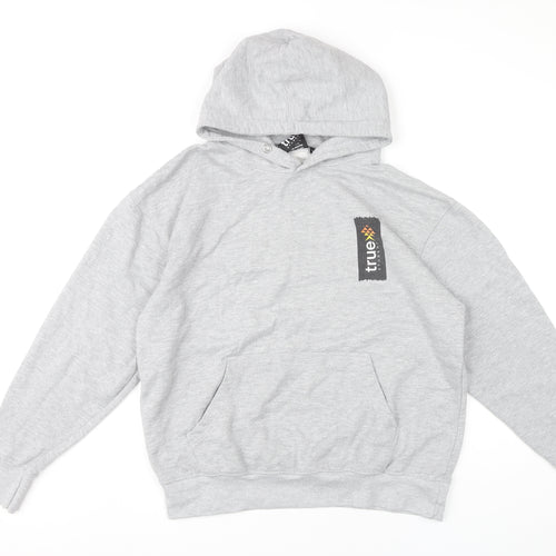 True Student Mens Grey Pullover Hoodie M Regular Fit Graphic Print