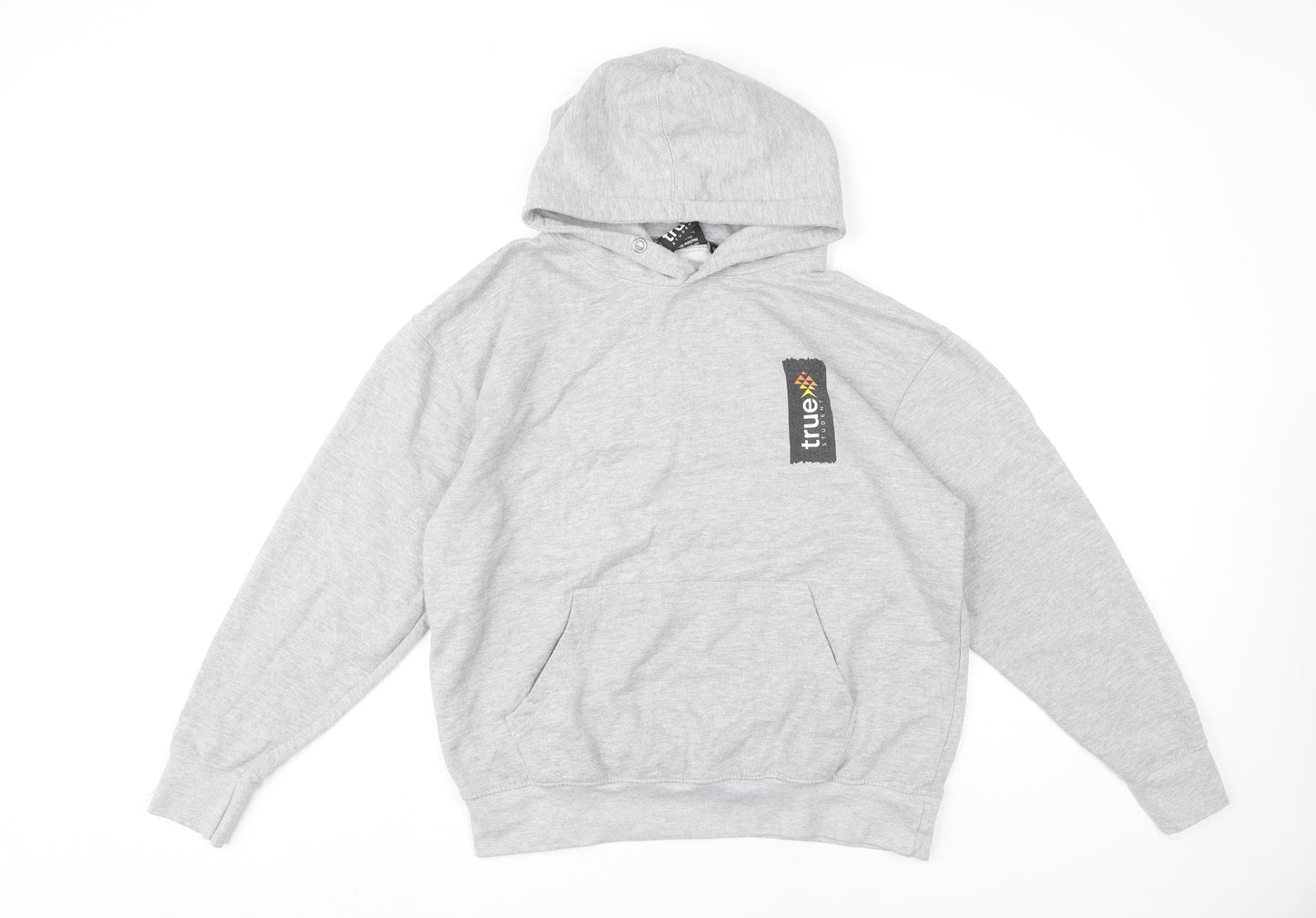 True Student Mens Grey Pullover Hoodie M Regular Fit Graphic Print