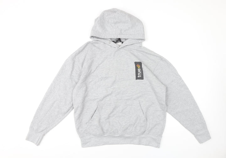 True Student Mens Grey Pullover Hoodie M Regular Fit Graphic Print