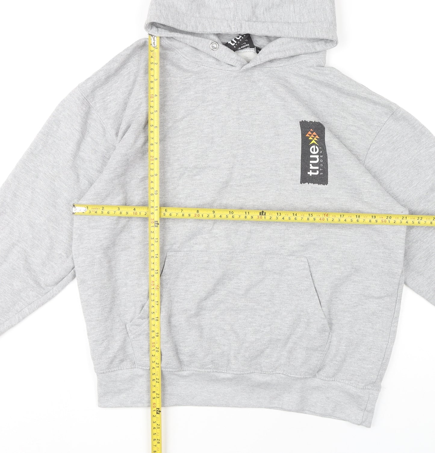 True Student Mens Grey Pullover Hoodie M Regular Fit Graphic Print